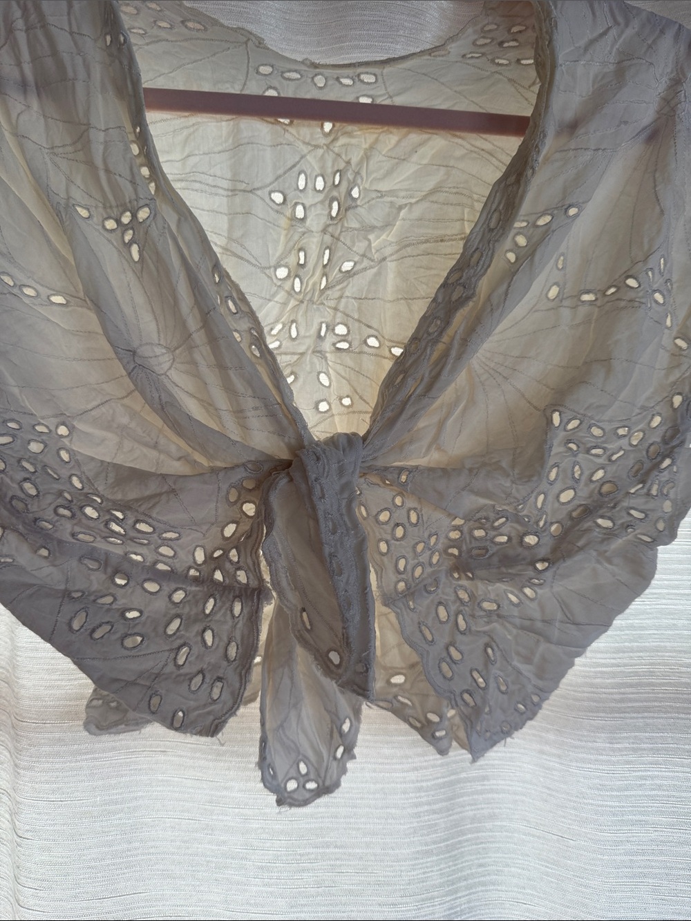 Vintage White Vtg Eyelet cutwork Tie-Front Women's Top Zimmermann boho - Picture 3 of 5